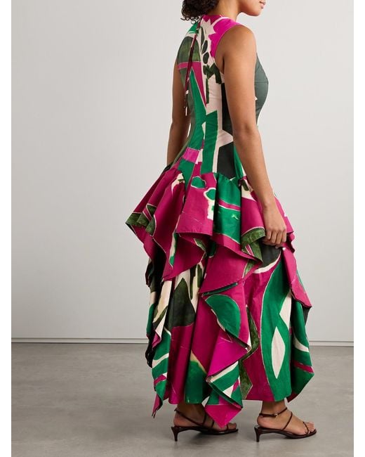 Ulla Johnson Pink Lee Krasner Mural Draped Printed Cotton-Poplin Gown