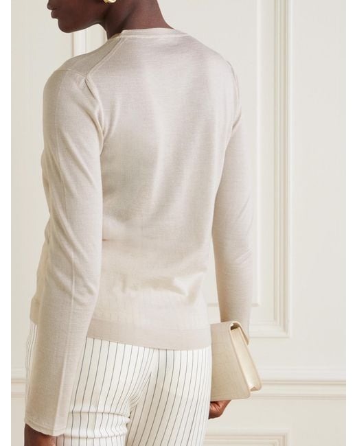 Tom Ford Natural Embroidered Cashmere And Silk-Blend Sweater
