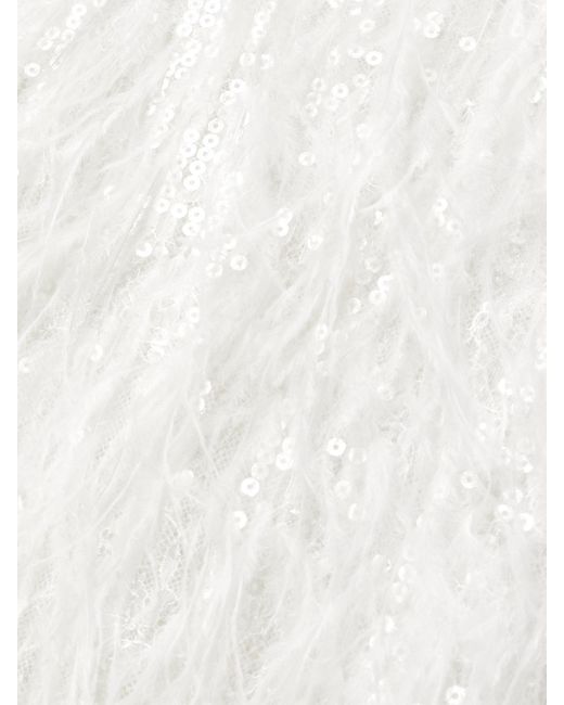 retroféte White Odessa Feather-Trimmed Sequined Lace Gown