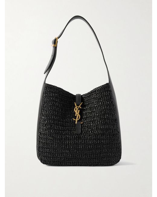 Sac Porté Épaule En Raphia À Finitions En Cuir Le 5 À 7 Supple Small Saint Laurent en coloris Black