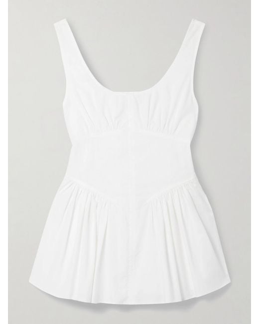 Proenza Schouler White Bader Gathered Stretch-Cotton Poplin Peplum Top