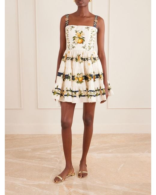 Agua Bendita Metallic Lima Floral-Printed Cotton Mini Dress