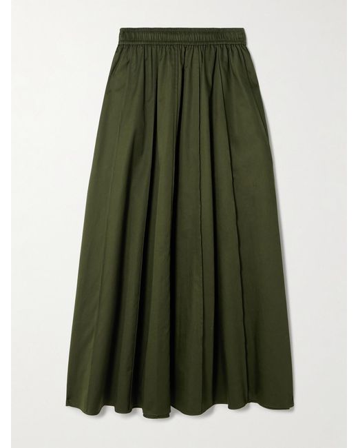 Joseph Green Manar Pleated Cotton-Sateen Midi Skirt