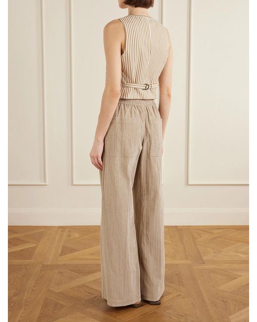 Brunello Cucinelli Natural Striped Cotton-Blend Seersucker Vest
