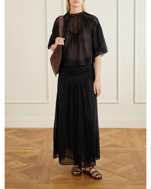 Isabel Marant Blue Pylka Embroidered Crepon Midi Skirt