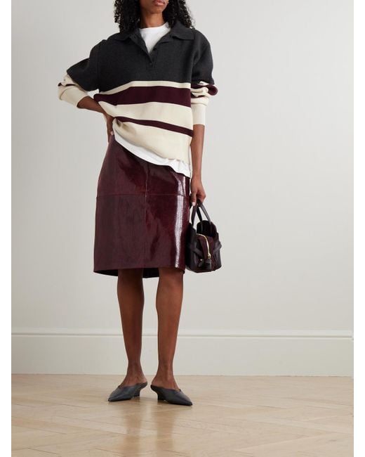 Rohe Purple Paneled Snake-Effect Patent-Leather Midi Skirt