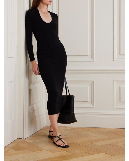James Perse Black Cotton-Blend Jersey Midi Dress