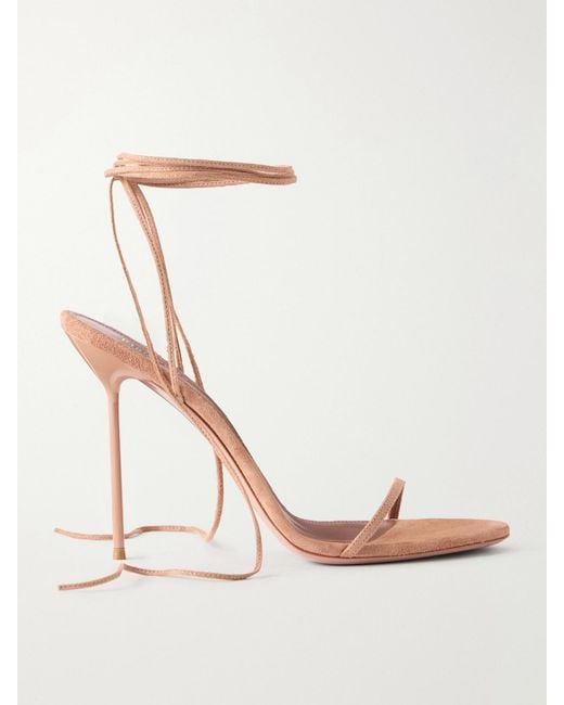 Paris Texas Natural Lidia 105 Embellished Lace-Up Suede Sandals