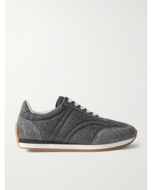 Totême Gray Suede-Trimmed Wool-Flannel Sneakers