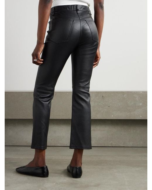 Joseph Black Duke Cropped Leather Flared Pants