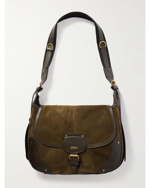 Isabel Marant Green Sierra Schultertasche Aus Veloursleder Mit Lederbesätzen