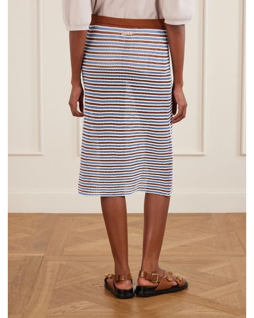 Marni Blue Striped Open-Knit Cotton Midi Skirt