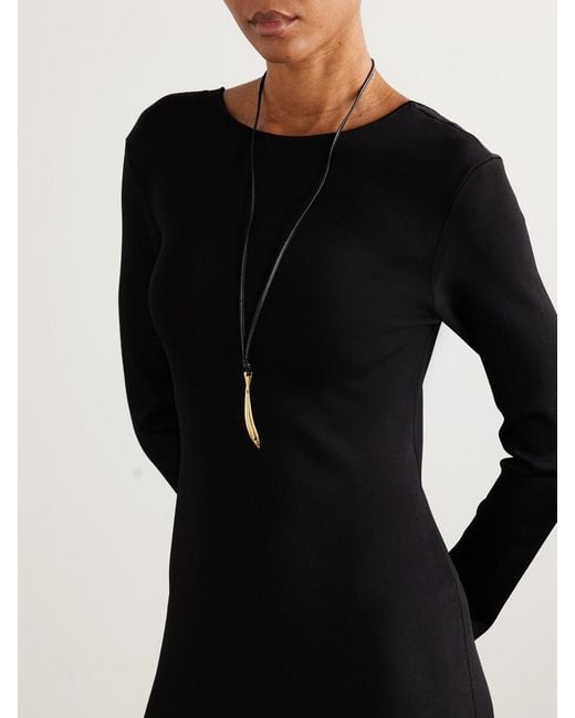 Bottega Veneta Black Plated And Leather Necklace