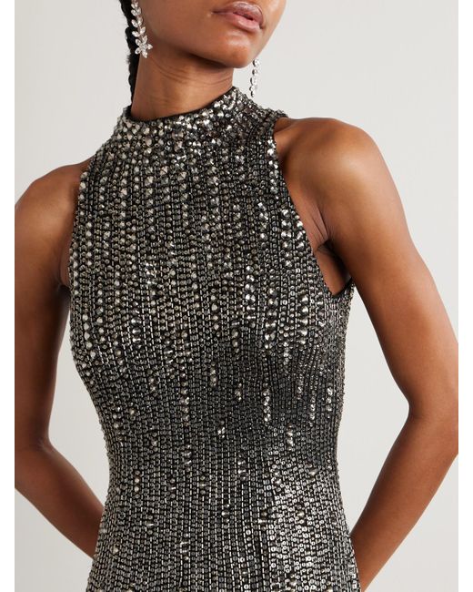 Jenny Packham White Benue Crystal-Embellished Sequined Silk-Crepe Gown