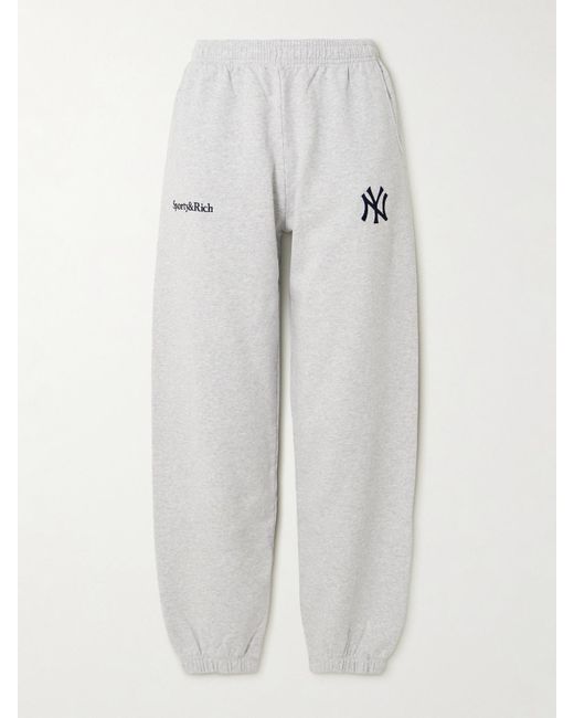 Sporty & Rich White '47 & The New York Yankees Embroidered Cotton-Jersey Tapered Sweatpants