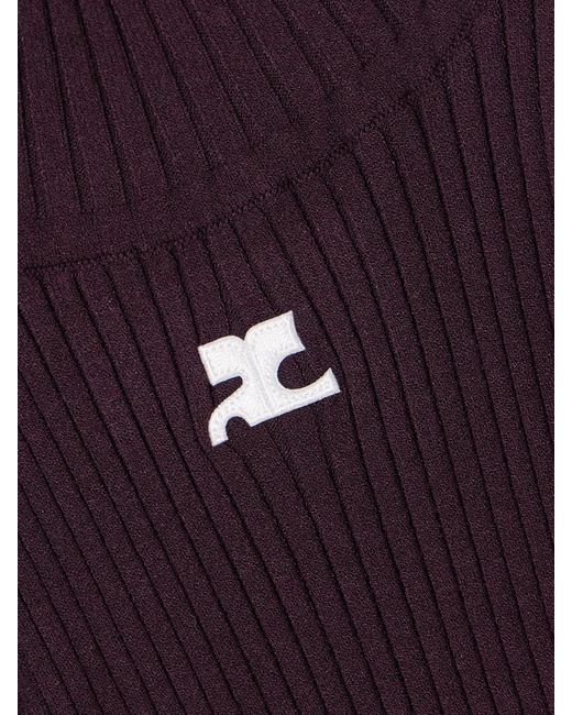 Courreges Purple Embroidered Ribbed-Knit Turtleneck Midi Dress
