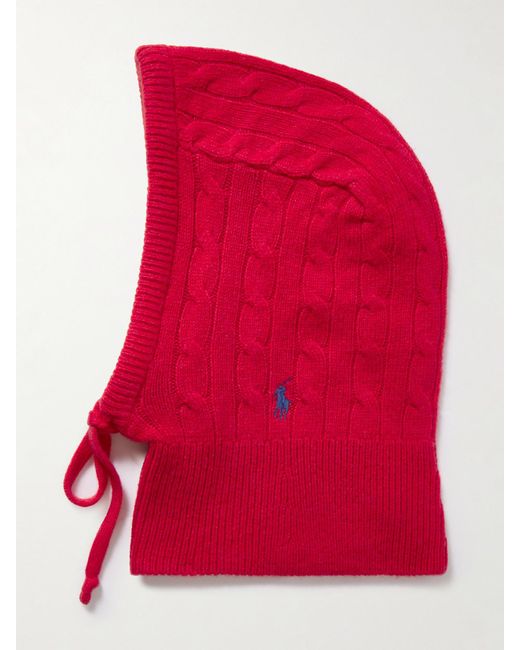 Polo Ralph Lauren Red Cable-Knit Wool And Cashmere-Blend Balaclava