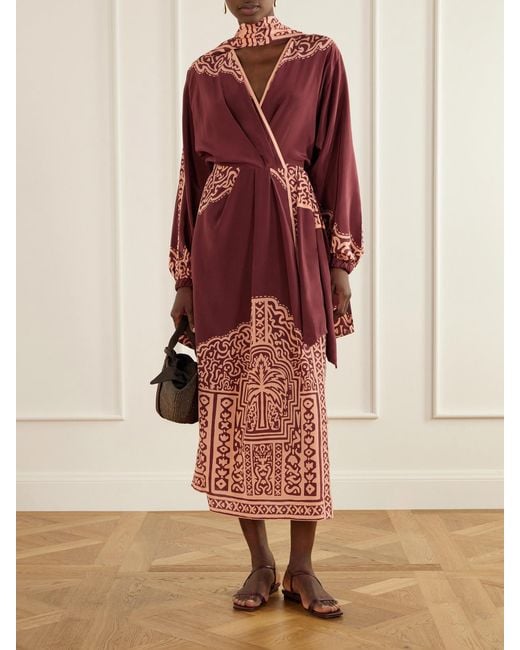 Johanna Ortiz Red Heatborne Printed Silk Wrap Maxi Dress