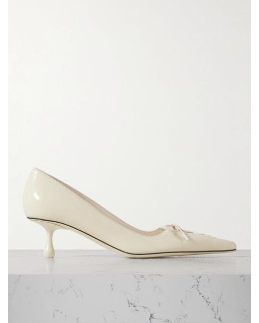 Jimmy Choo Natural Scarlett 50 Lace-Up Patent-Leather Pointed-Toe Pumps
