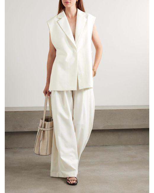St. Agni White Pleated Wool-Blend Twill Wide-Leg Pants