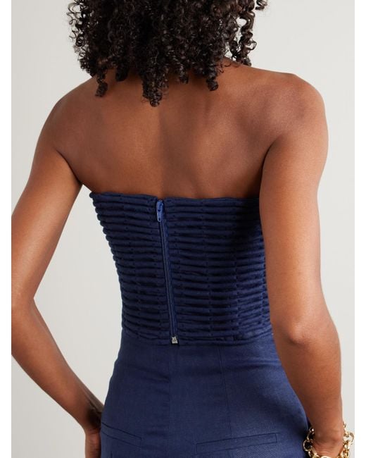 ANDRES OTALORA Blue Prateek Embroidered Linen Corset Top