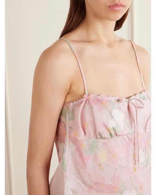 BERNADETTE Pink Riri Floral-Print Linen Camisole