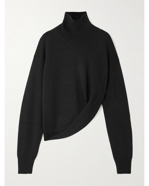 Alaïa Black Asymmetric Wool Turtleneck Sweater