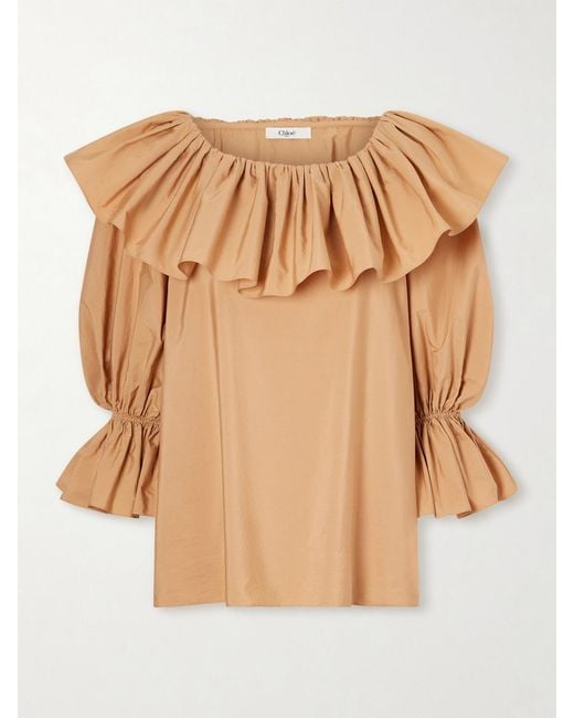 Chloé Natural Ruffled Cotton-Poplin Top