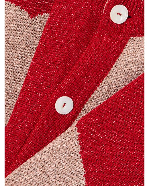Bode Red Two-Tone Lamé Cardigan