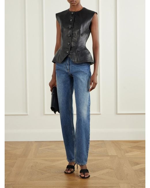 Magda Butrym Black Cropped Full-Grain Leather Vest