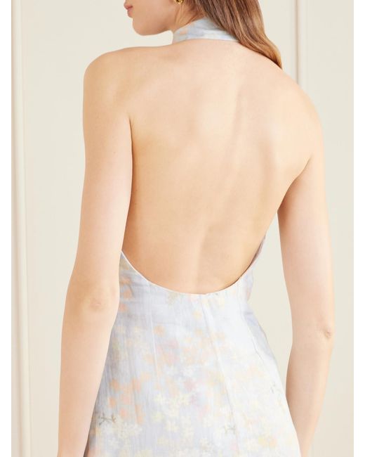 BERNADETTE White Cici Jasmin Floral-Print Linen Halterneck Midi Dress