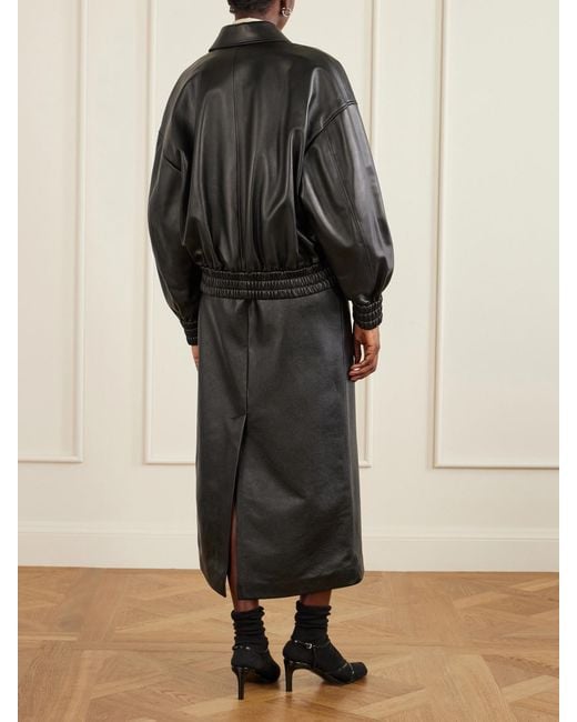 Jil Sander Black Leather Bomber Jacket