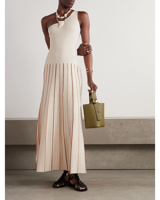 Escvdo Natural Manglar One-Shoulder Striped Organic Cotton Maxi Dress
