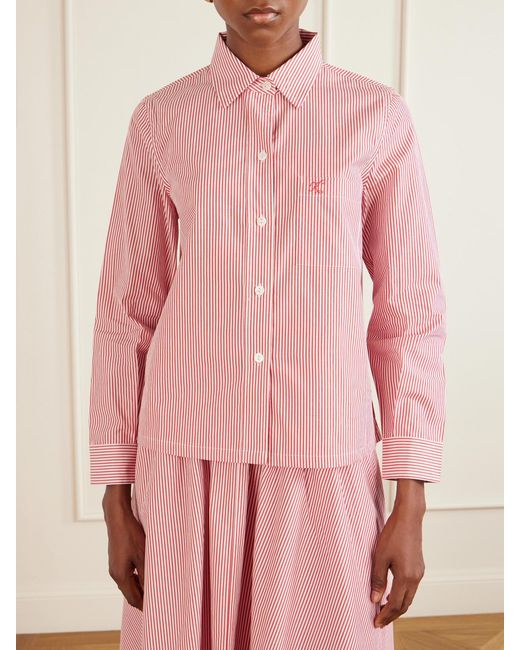 Suzie Kondi Pink Vella Logo-Embroidered Striped Cotton-Poplin Shirt