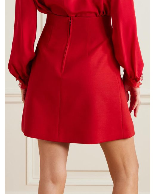 Valentino Garavani Red Bow-Detailed Pleated Wool And Silk-Blend Mini Skirt