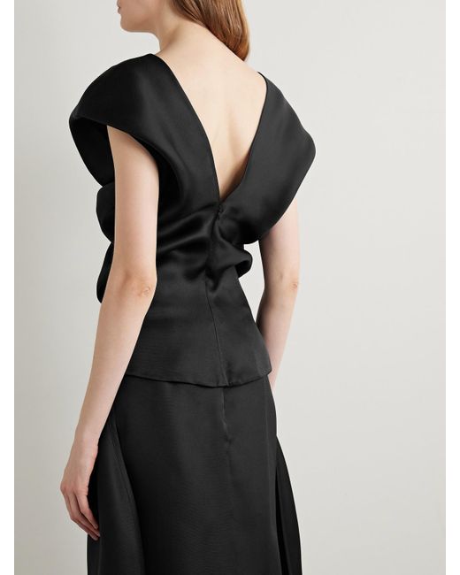 Khaite Black Ami Draped Silk-Gazar Top