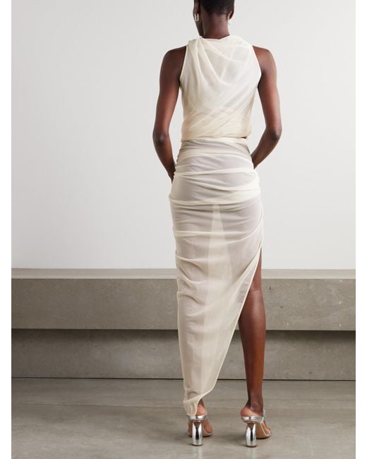 Rick Owens White Twist Edfu Asymmetrischer Maxirock Aus Jersey Mit Raffungen