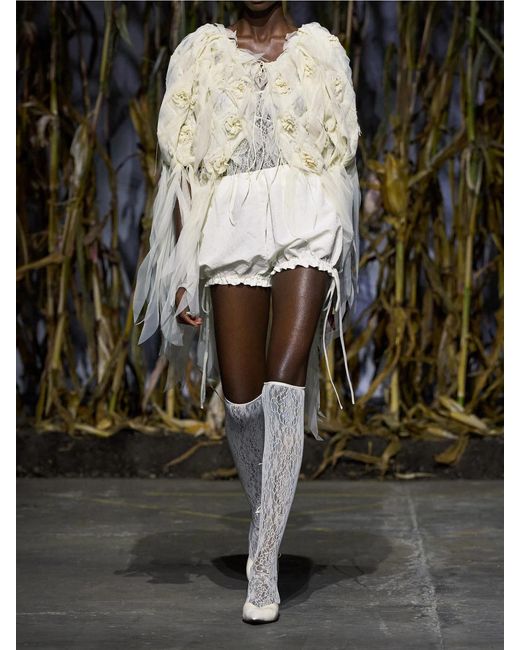 PAULINE DUJANCOURT White Seagull Lace Stay-Up Stockings