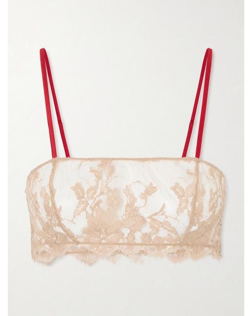 Kiki de Montparnasse Natural Orchid Leavers Lace And Silk-Blend Satin Bandeau Bra