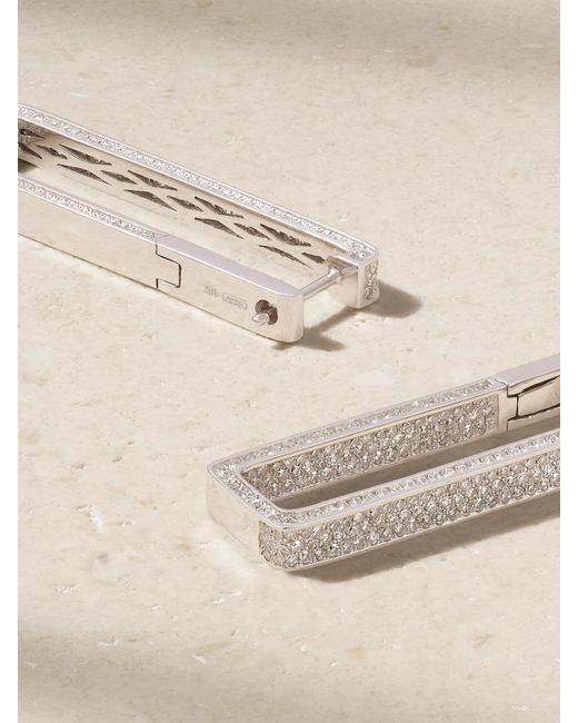 SHAY Natural Elongated Deco Link Ohrringe Aus 18 Karat Weißgold Mit Diamanten