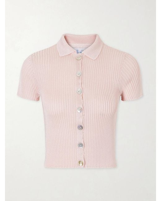 Calle Del Mar Pink Ribbed-Knit Cardigan