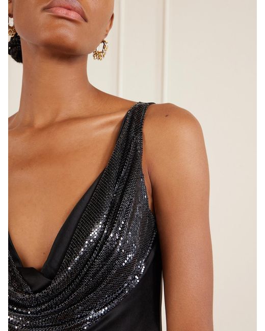 Rabanne Black Mesh-Detailed Jersey-Satin Maxi Dress