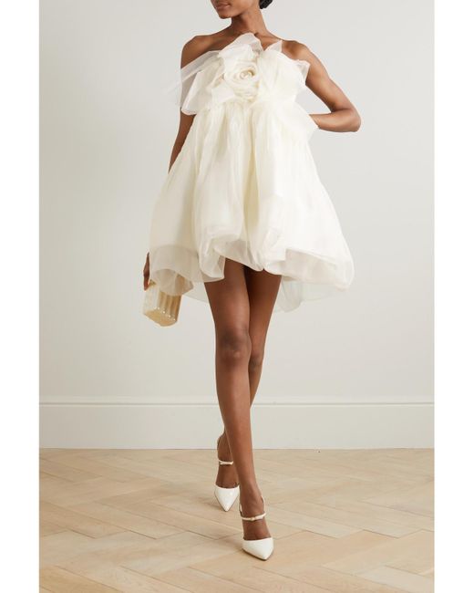 Danielle Frankel Natural Lottie Strapless Appliquéd Silk-Organza Mini Dress