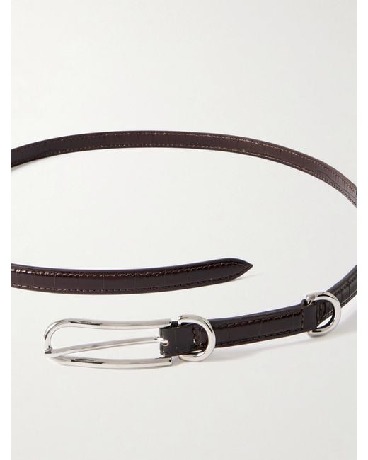 Liffner Brown Three Keeper Croc-Effect Leather Belt