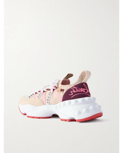 Baskets En Mailles Stretch, Daim Et Velours À Broderies Et À Clous Trailrun Christian Louboutin en coloris Pink