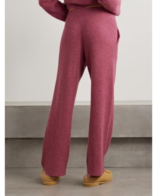 The Elder Statesman Red Ribbed Cashmere Track Pants