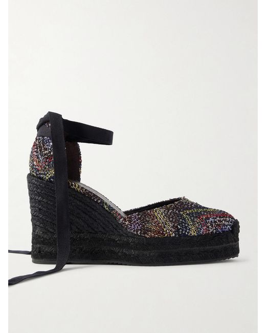 Missoni Black Eva 80 Striped Woven Wedge Sandals