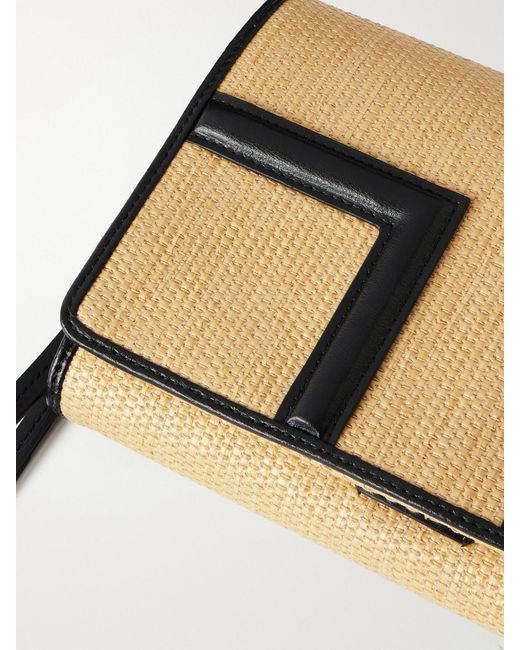 Totême Natural Travel Leather-Trimmed Raffia Shoulder Bag