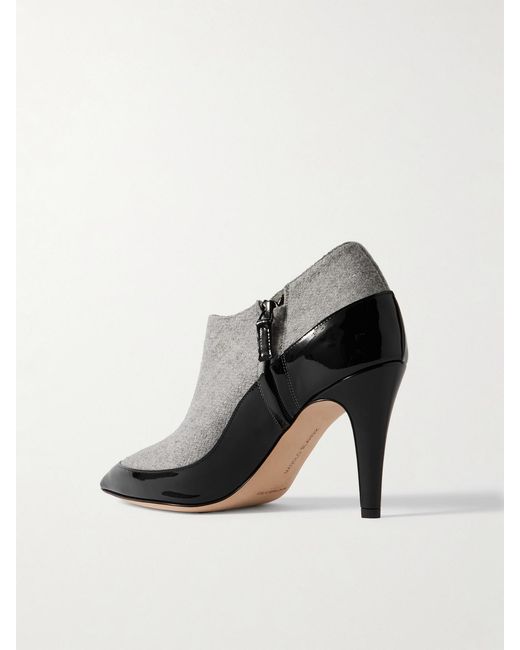 Manolo Blahnik Black Archepla 90 Patent-Leather Trimmed Wool Point-Toe Ankle Boots