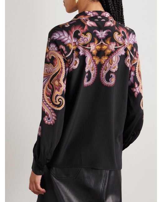Etro Red Pussy-Bow Paisley-Print Silk Blouse